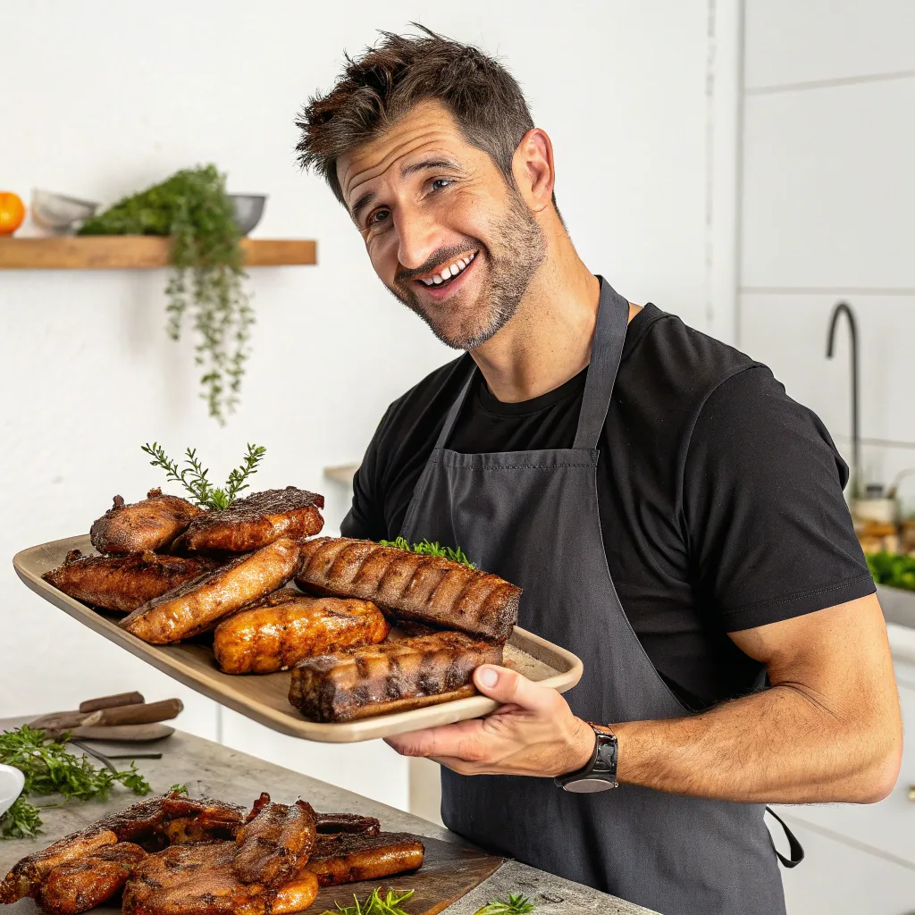 David showcasing grilled meats